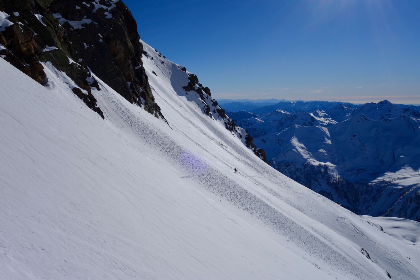Traversing to the couloir